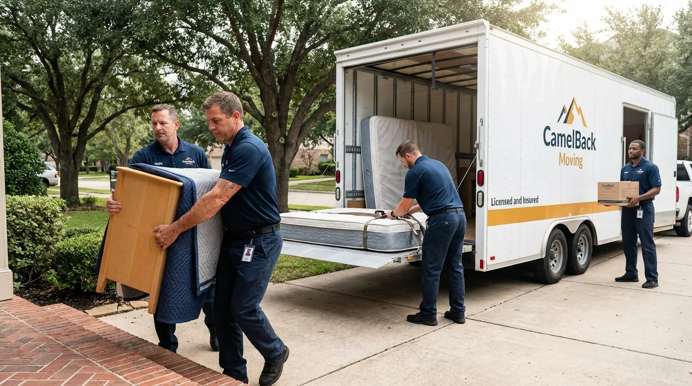 Crew loading residential truck for cross-state move from Bessemer City, NC