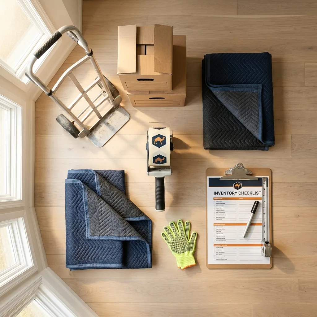 Professional moving supplies and packing materials layout for Bessemer City residential relocations